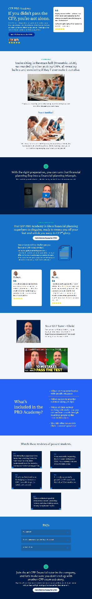 CFP PRO Academy exam prep Kajabi sales page